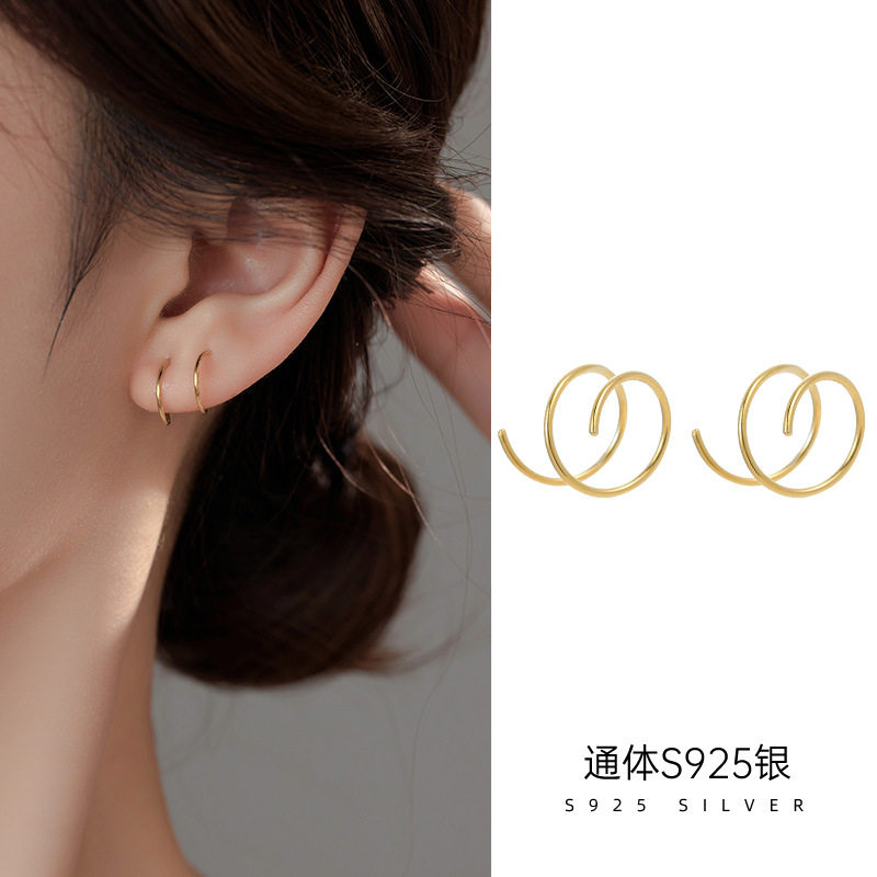 榕树下S925银手工螺旋素圈耳骨环