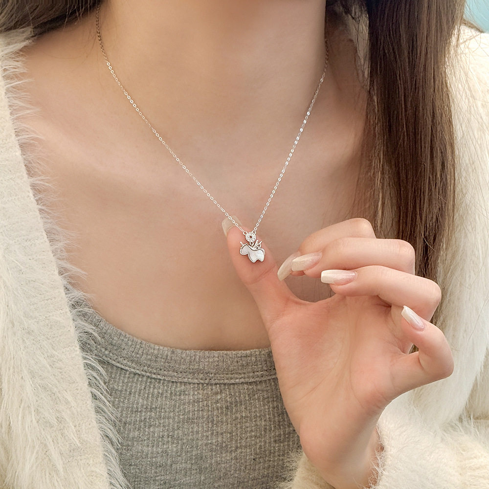 S925纯银独角兽贝壳项链女高级设