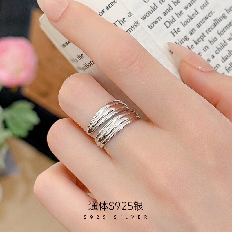 榕树下S925银韩版ins宽面交叉戒