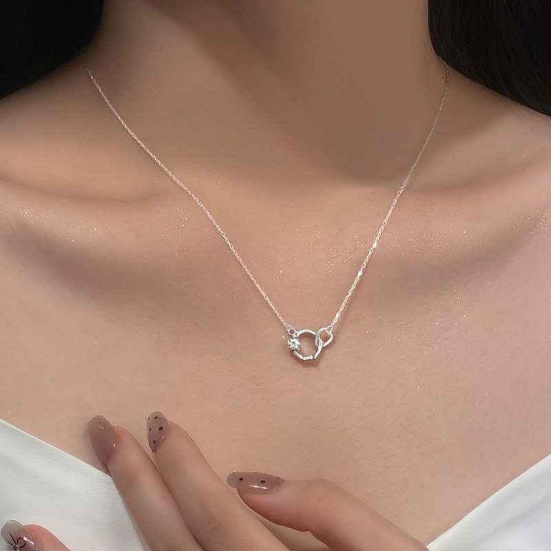 S999足银玫瑰花圆环相扣项链女花