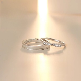S999诺言情侣对戒2025新款时尚设计感锆石蝴蝶结纯银戒指一对