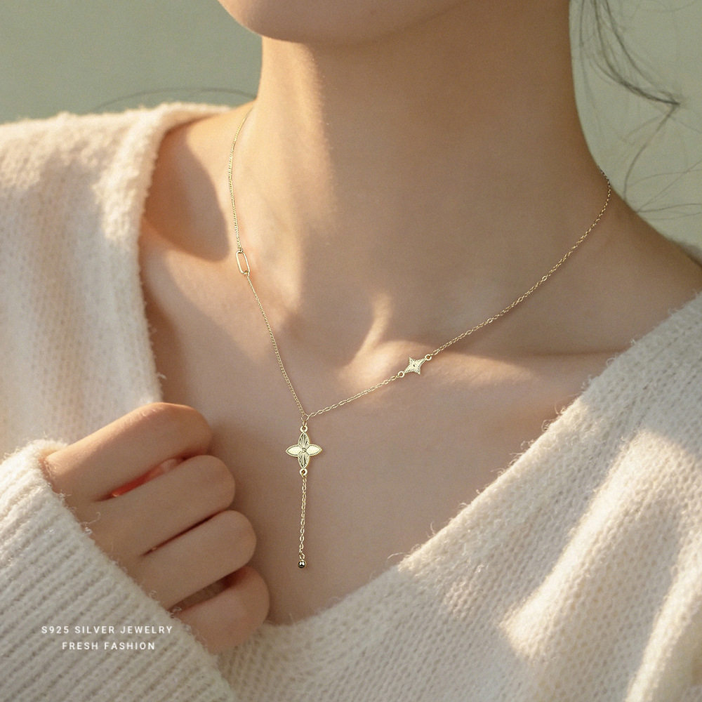 S925纯银四叶草葫芦流苏项链女时