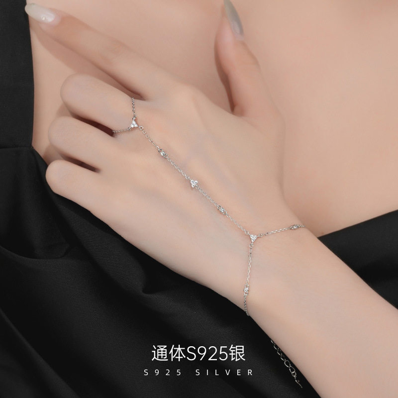 S925纯银东南亚三叶草手链戒指链