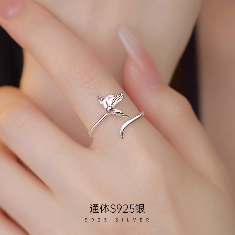 榕树下S925银夏季莺尾花戒指女爆