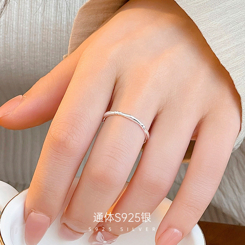 榕树下S925银极细线条圆珠戒指女