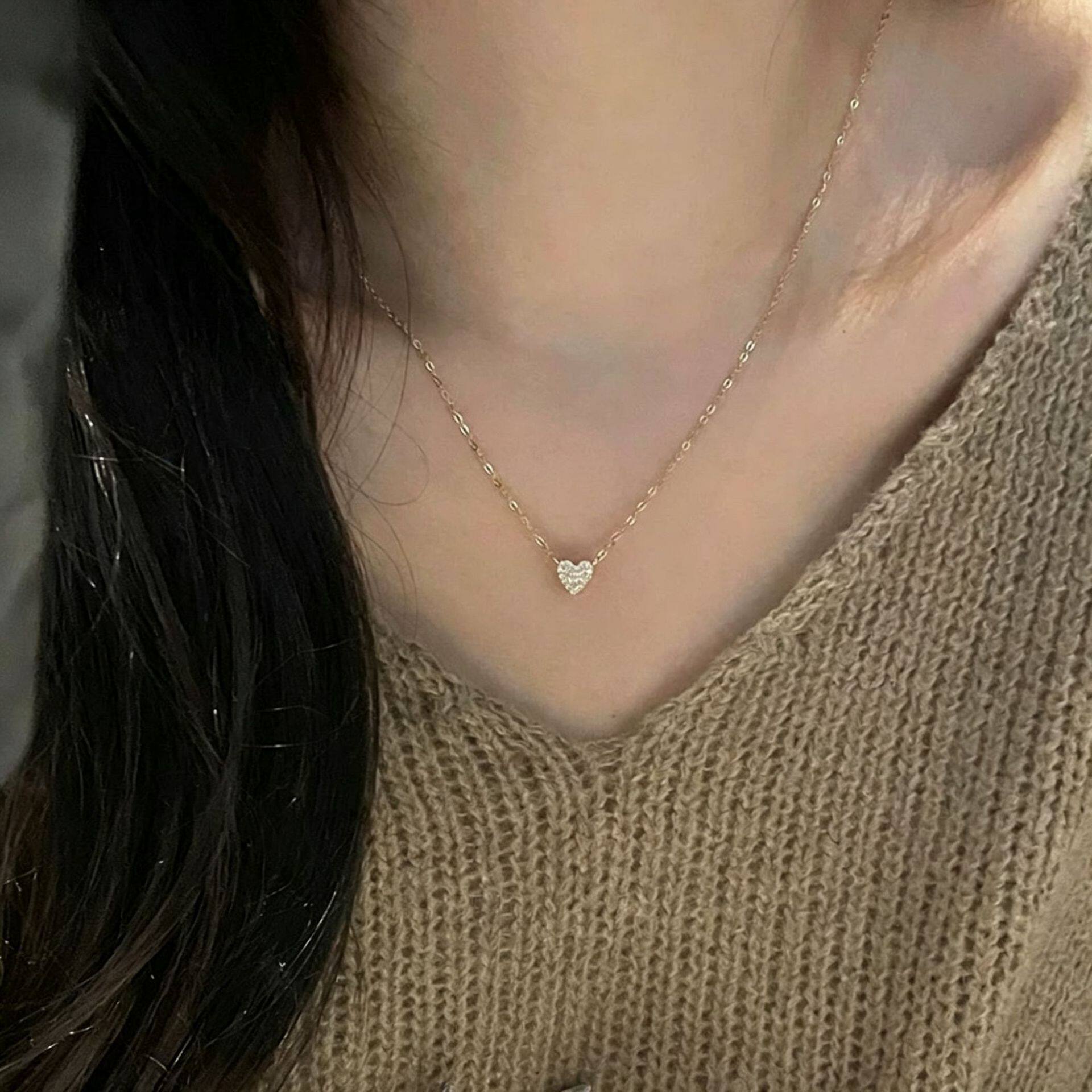 s925纯银心形微镶锆石项链女欧美