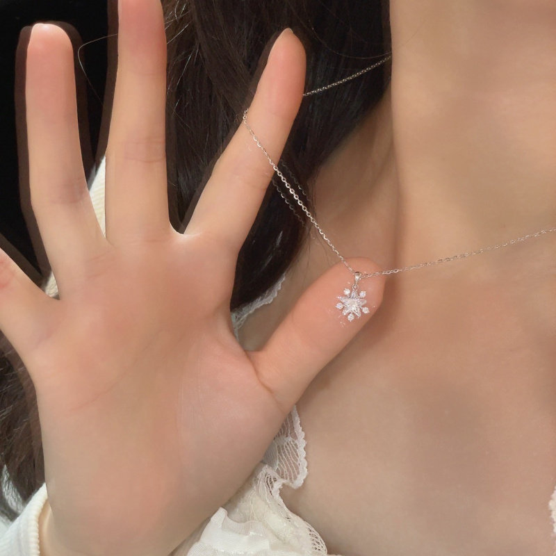 S999足银星星雪花项链女清新甜美