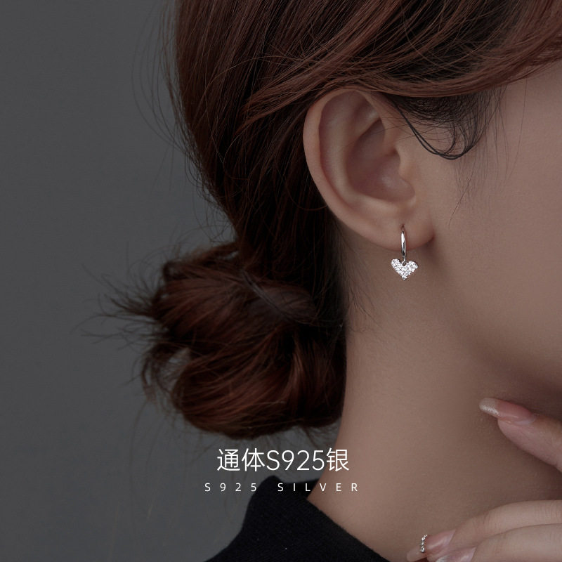 榕树下S925银韩国爱心耳扣简约小