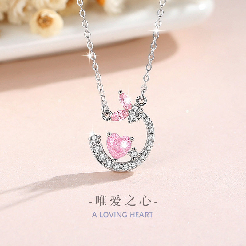 蝴蝶纯银925项链女时尚百搭款月
