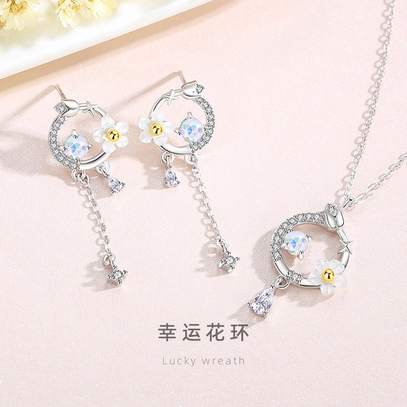幸运花环纯银925项链女小众设计