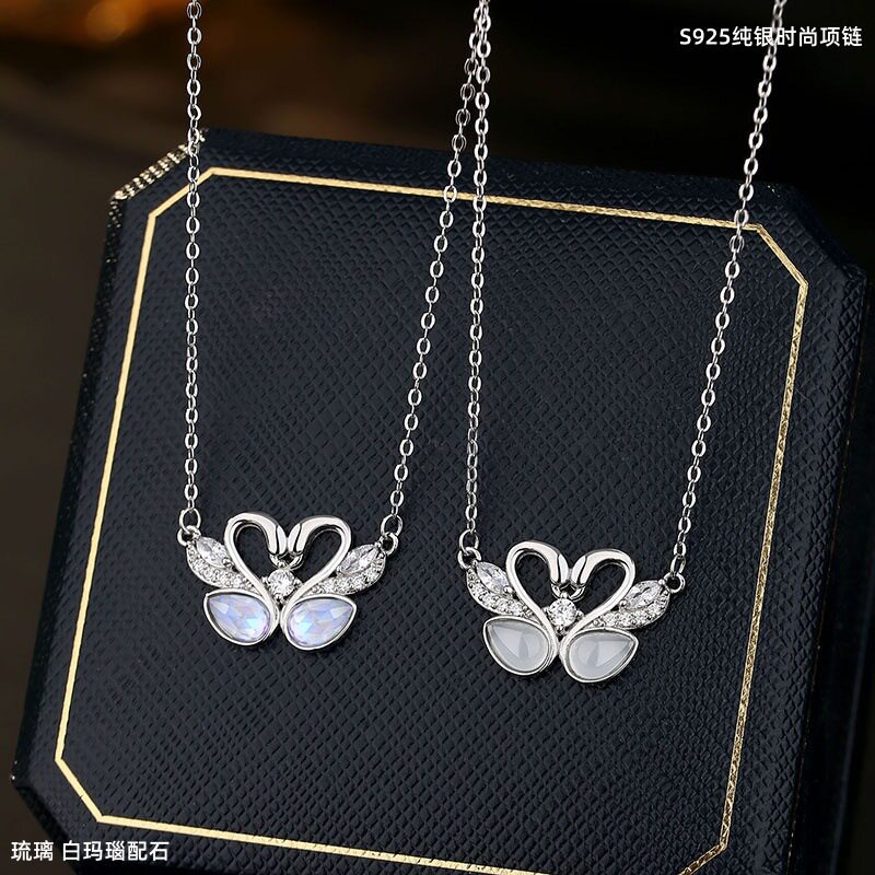 S925纯银天然白玛瑙项链女小众设