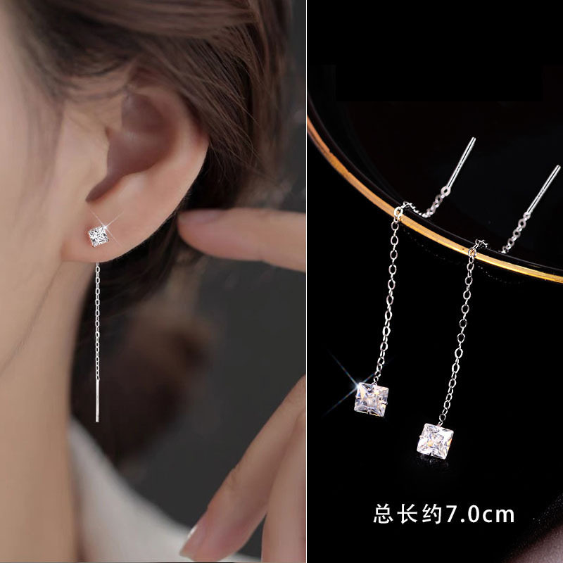 通体s925纯银方糖耳线女轻奢小众