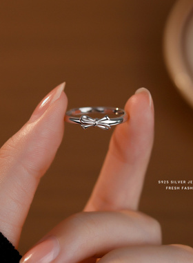 s925纯银蝴蝶结戒指女甜美小清新