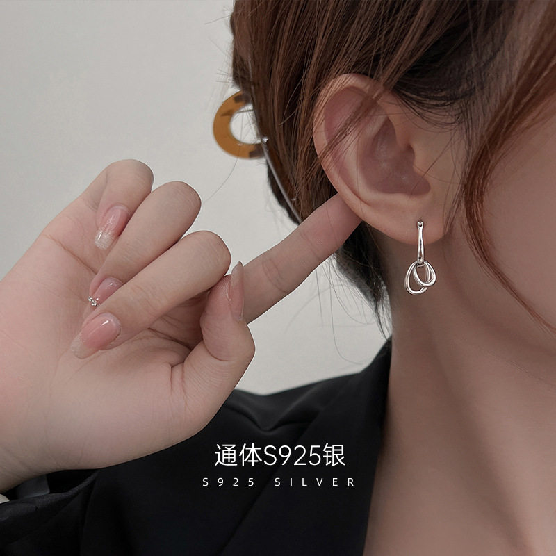 榕树下S925纯银环环相扣耳环女in