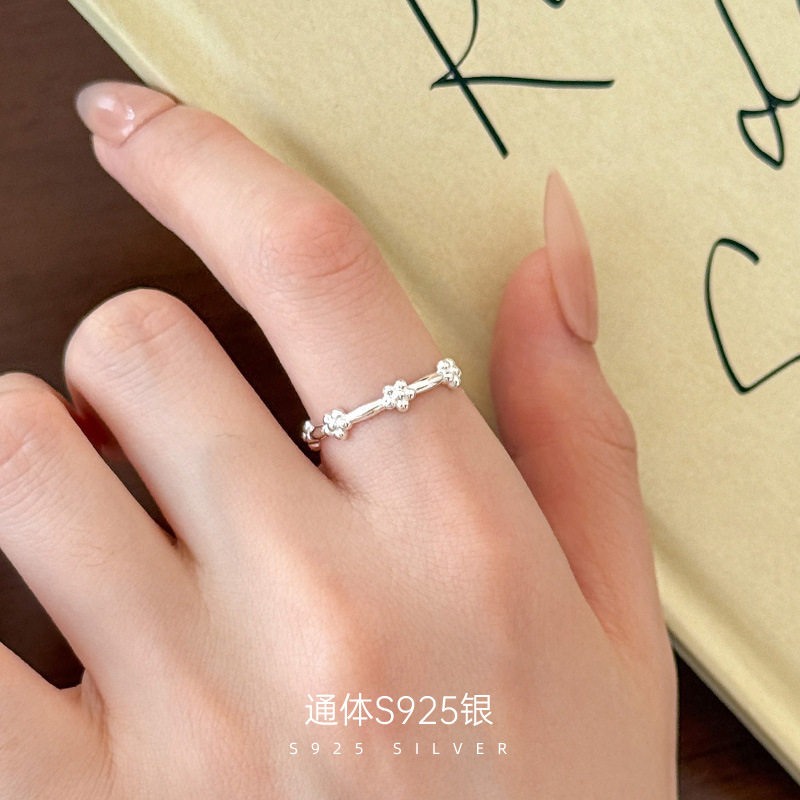 榕树下S925银夏季小清新花朵戒指