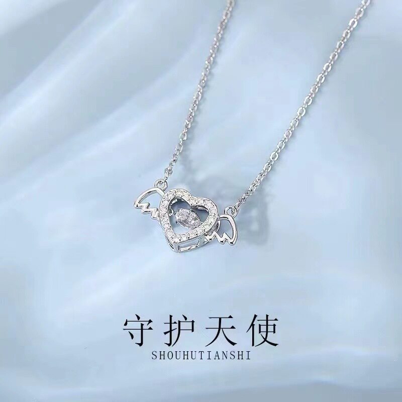 925纯银守护天使翅膀爱心项链女i
