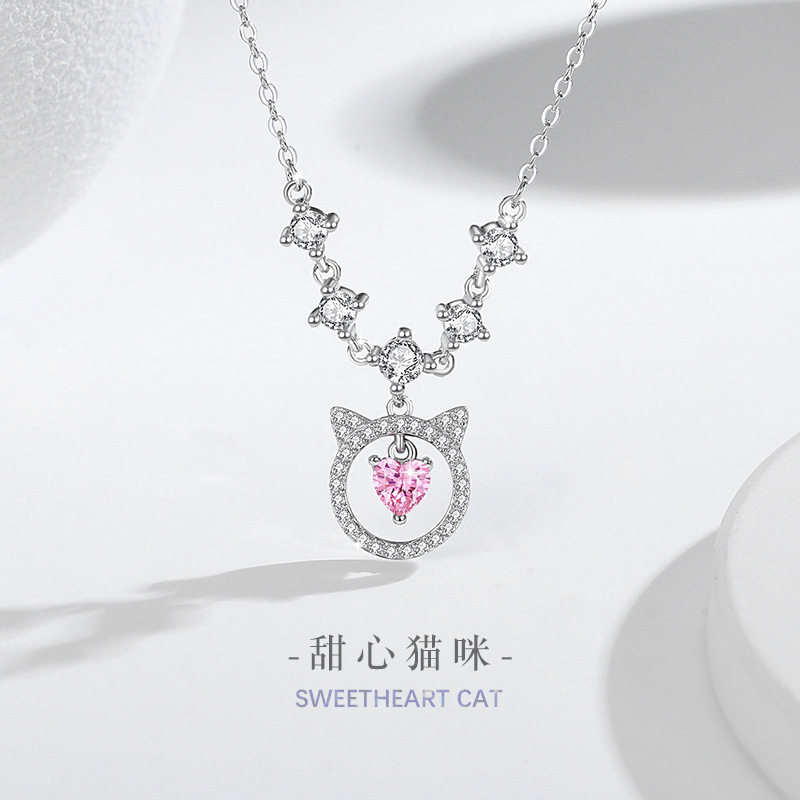 猫咪纯银925项链女小众设计轻奢