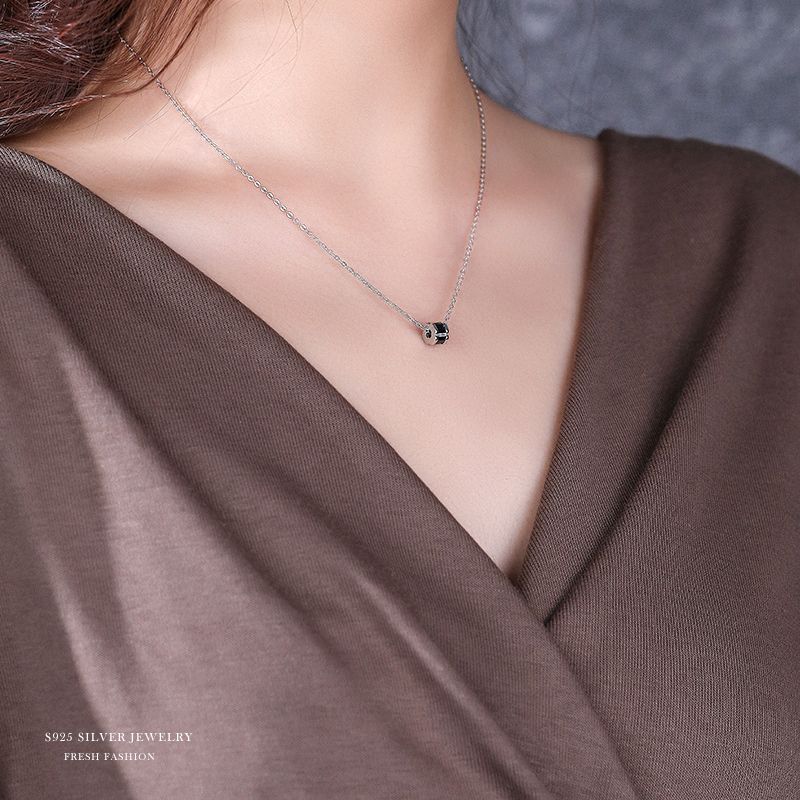S925纯银小蛮腰项链女纯银镶钻设