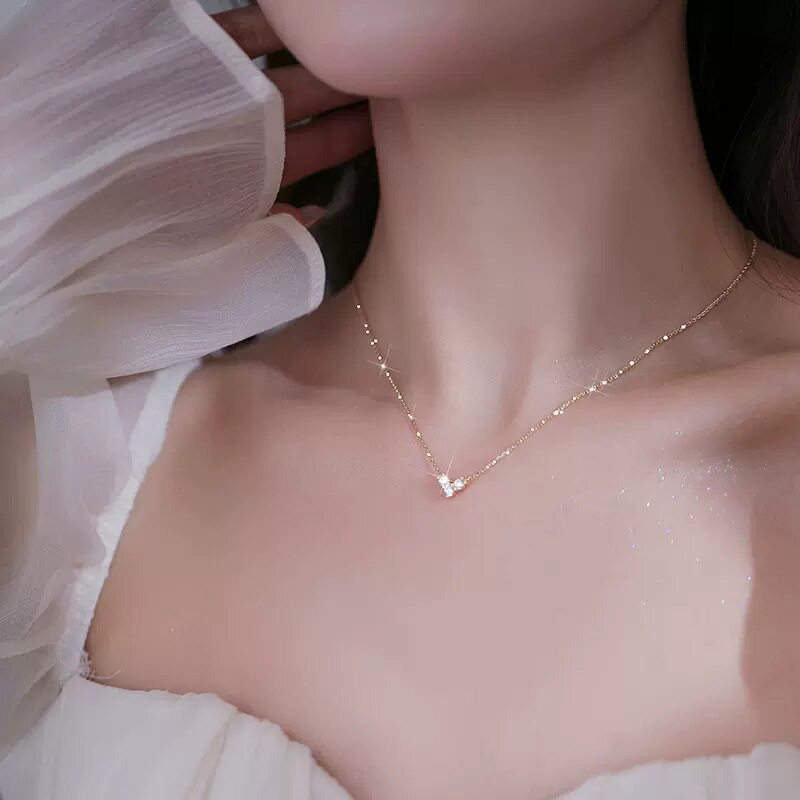 s925纯银镶钻爱心项链女轻奢小众