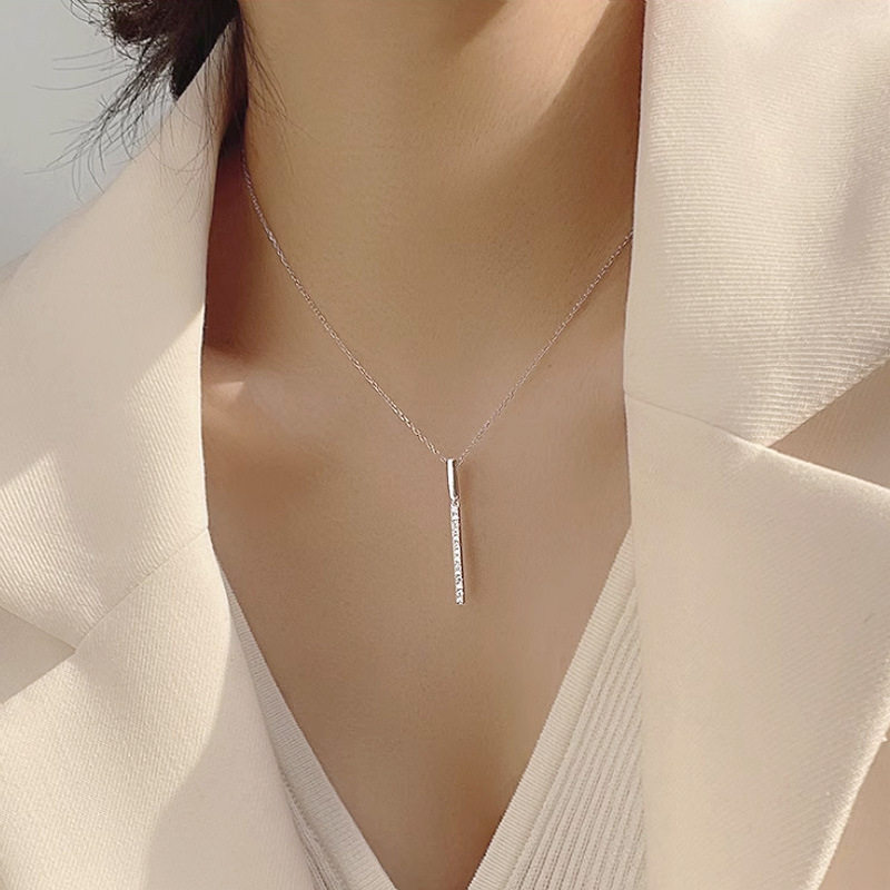 S925纯银简约一字形项链女时尚设