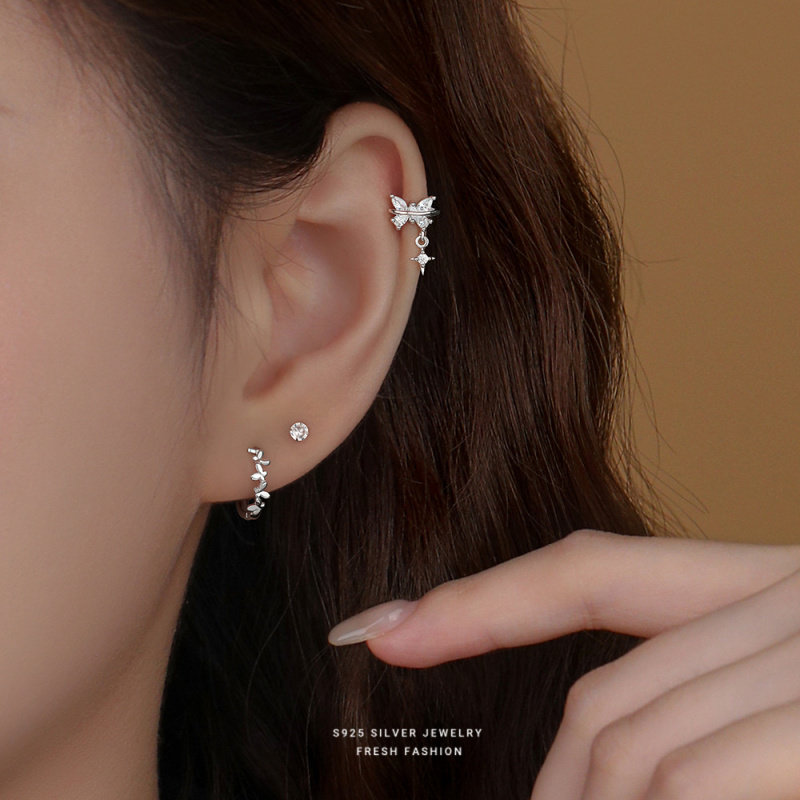 s925纯银精致蝴蝶耳环女简约百搭