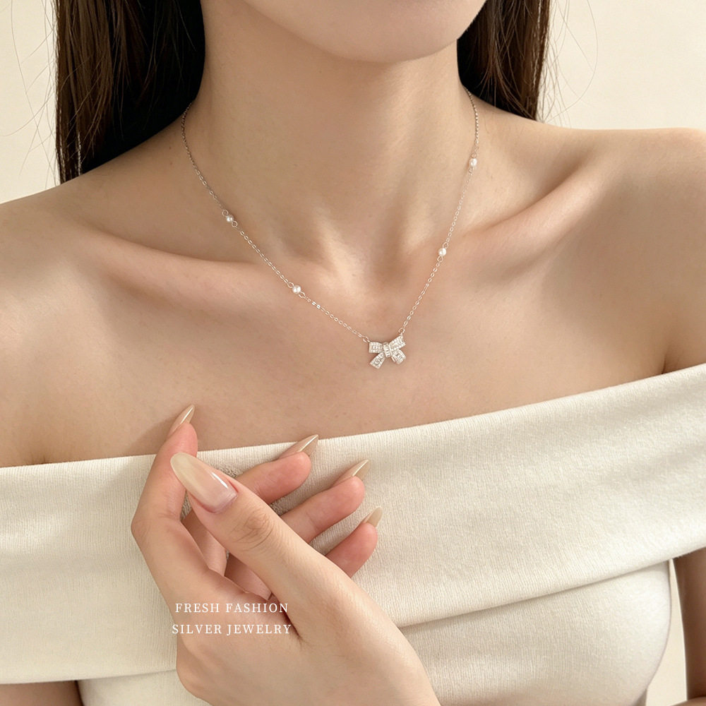 s925银蝴蝶结项链女轻奢百搭设计
