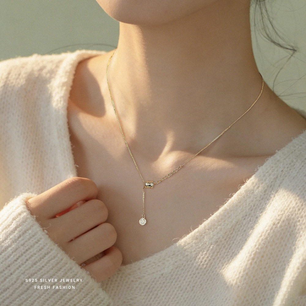 S925纯银小蛮腰长流苏项链女新款轻奢国潮复古钱币气质百搭锁骨链