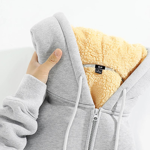 CLARALEE重磅羊羔绒卫衣男款 连帽外套 秋冬加厚保暖上衣拉链开衫