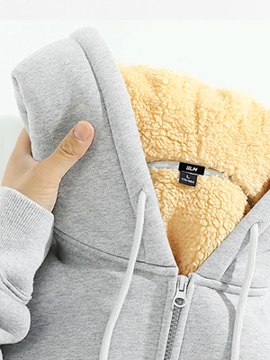 CLARALEE重磅羊羔绒卫衣男款秋冬加厚保暖上衣拉炼开衫连帽外套