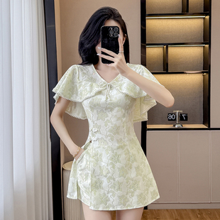 新中式2026新款夏季蕾丝披肩斗篷短款显瘦连衣裙短裤两件套女