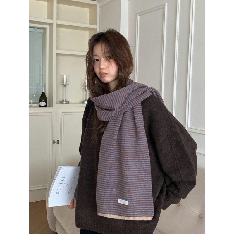 法国Coor Keva冬日氛围感条纹针织围巾冬季软糯舒适保暖护脖围脖
