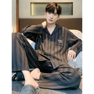 维多利亞纯棉长袖睡衣男士2025新款秋季暗纹休闲青少年家居服套装