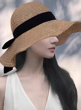 Mad Cortes日本大檐草帽女夏季防晒防紫外线显脸小海边遮阳渔夫帽