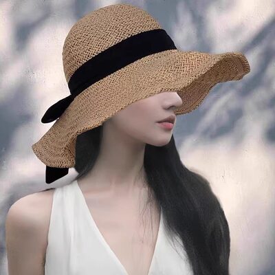 Mad Cortes日本大檐草帽女夏季防晒防紫外线显脸小海边遮阳渔夫帽