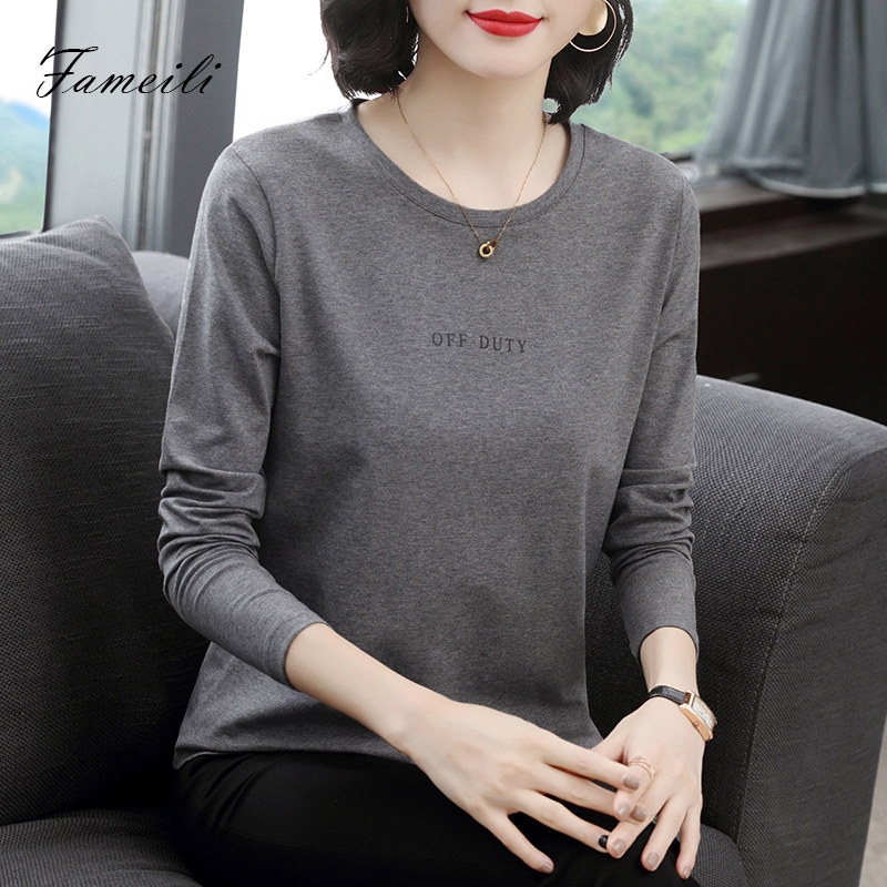 纯棉长袖t恤女士外穿宽松内穿打底衫2025春秋新款中年妈妈上衣服