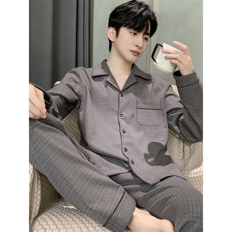 维多利亞纯棉长袖睡衣男士四季通用秋季青少年全棉式家居服两件套