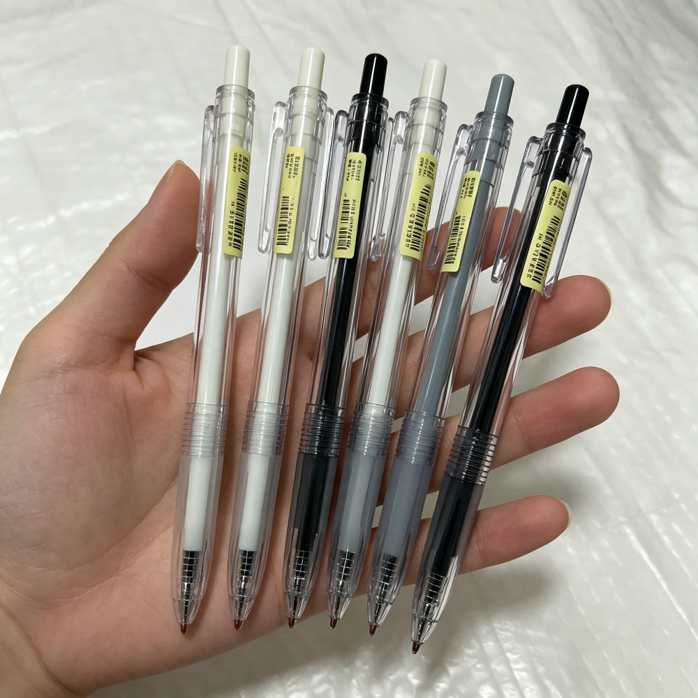 透明按动中性笔0.5mm速干弹簧ST头本味学生考试办公简约签字水笔