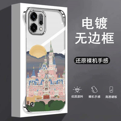 城堡油画适用opporeno12手机壳reno14无边框reno13散热reno11电镀reno10半包ren9超薄7se硬壳8防摔保护套女