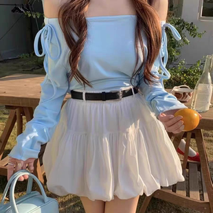 花苞半身裙女高腰显瘦防走光白灰黑色2025春夏新款配皮带a字短裙