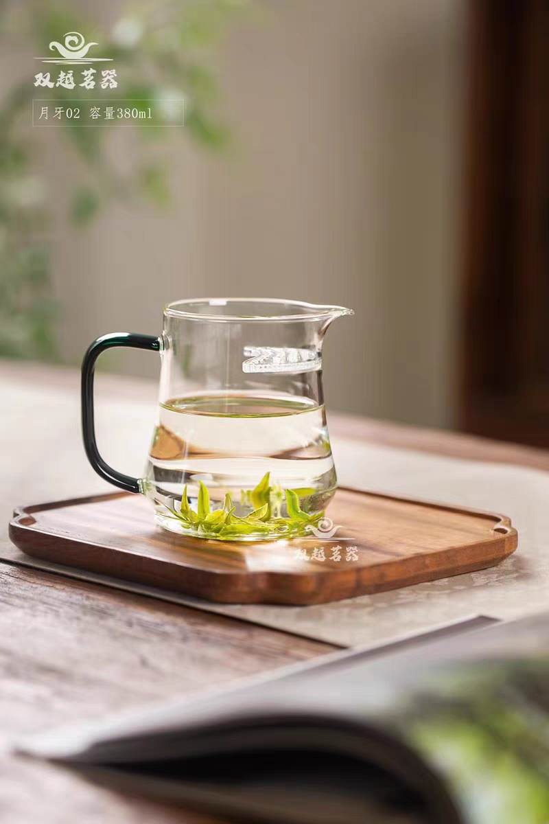 双越茗器玻璃月牙公杯公道杯茶漏一体过滤泡茶杯分茶器380ml