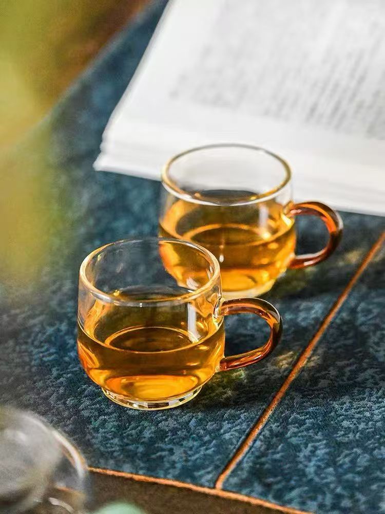 双越茗器玻璃品茗杯主人杯加厚个人办公杯带把茶杯酒杯80ml