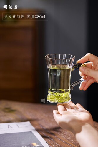 明信唐玻璃茶杯水杯龙把绿茶杯花草茶杯奶茶杯咖啡杯280ml