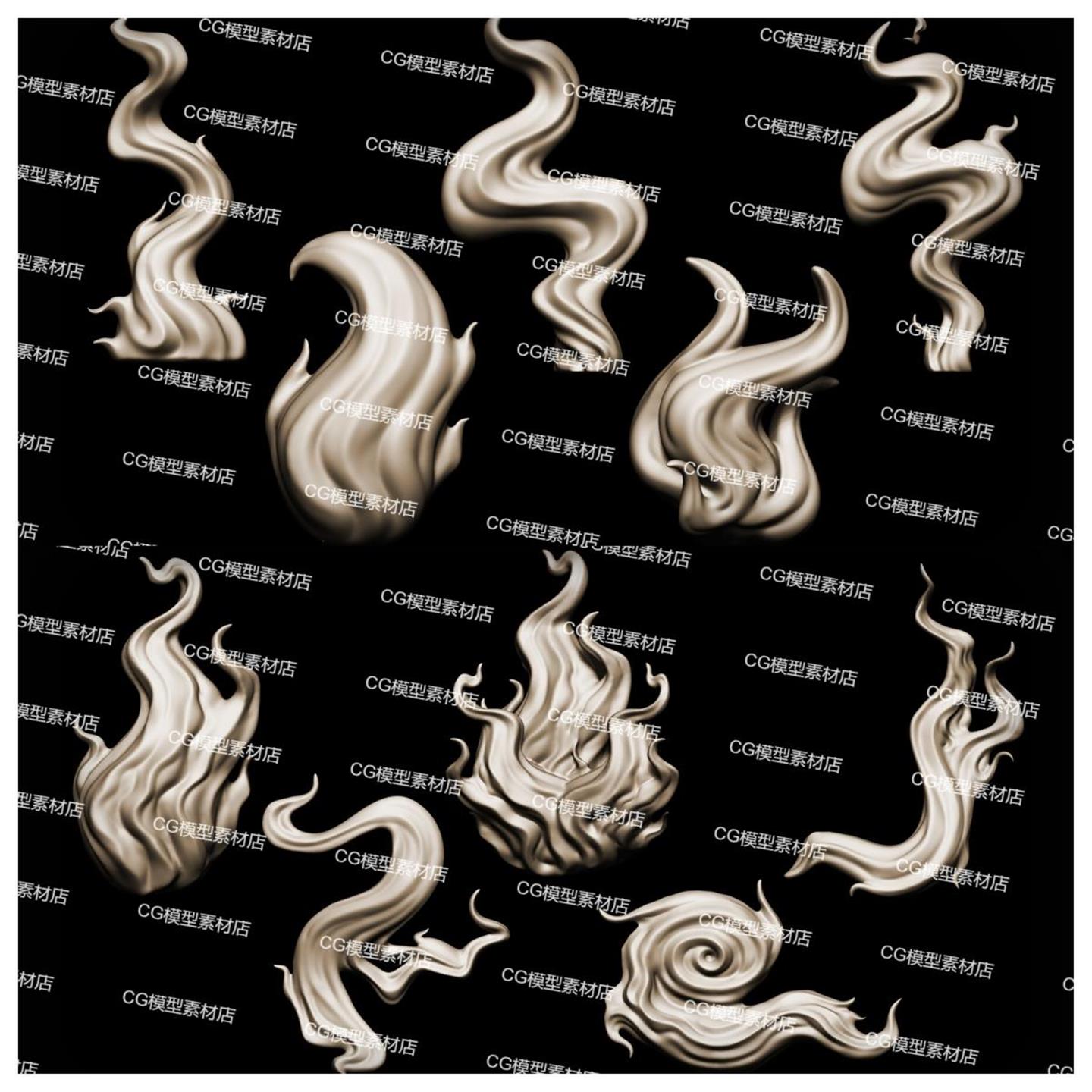 blender zb程序化火焰燃烧火种雕刻笔刷obj火焰模型可打印3d模型