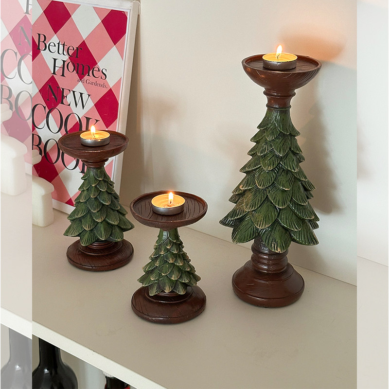 圣诞树节日烛台蜡烛台座树脂玄关客厅餐桌桌面摆件装饰品拍照道具