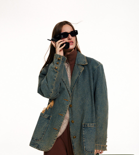 Bananashark杨超越同款 外套 2023春潮牌男女情侣破洞复古牛仔西装