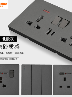 13a电制英标插苏电源面板146型双联带开关Type-C快充灰色开关面板