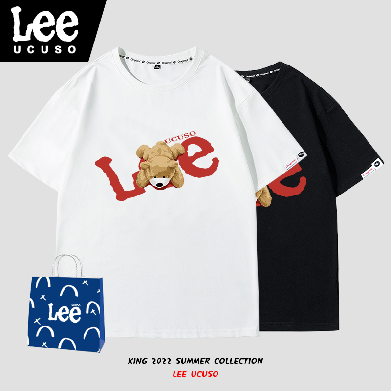 LEE XUSS小熊短袖男夏季潮牌卡通印花圆领休闲情侣装内搭半袖T恤
