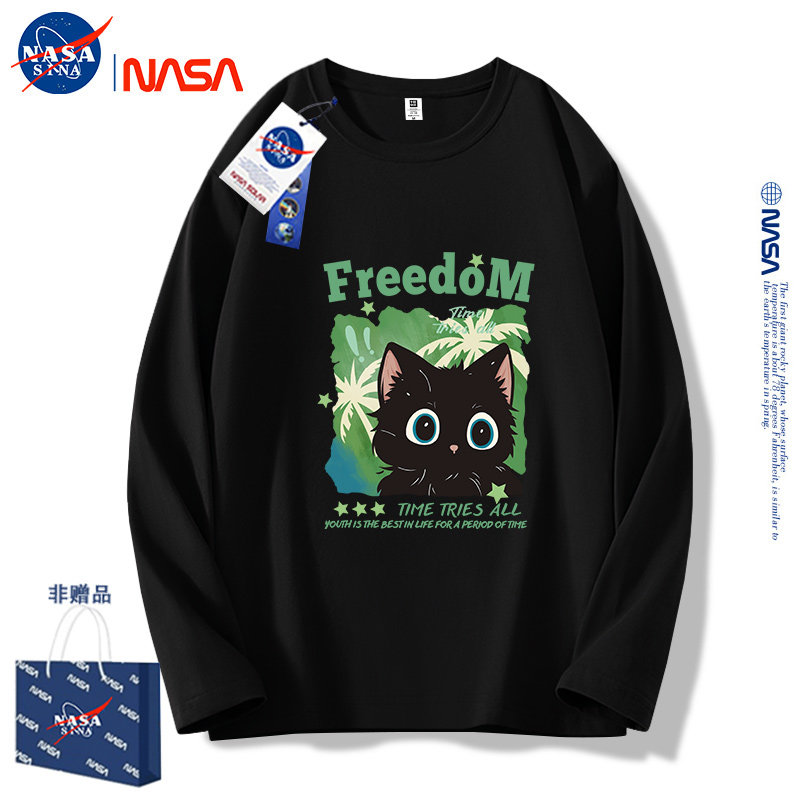 NASA联名新款圆领长袖t恤男2025新款潮牌白色宽松女生春秋上衣