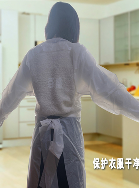 一次性围裙100条手套长带袖蓝白色儿童大人CPE材质加厚厂家发货邮