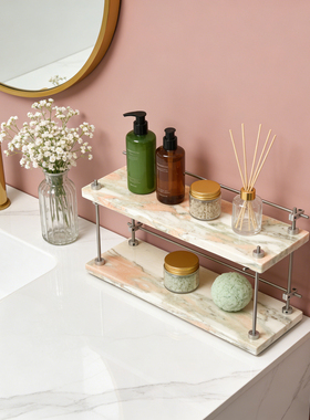 浴室大理石置物架浴室香薰化妆品高档双层304不锈钢台面收纳架子